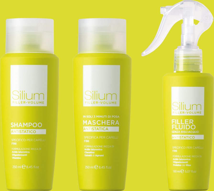 Silium Filler-Volume shampoo, mask and treatment bottles
